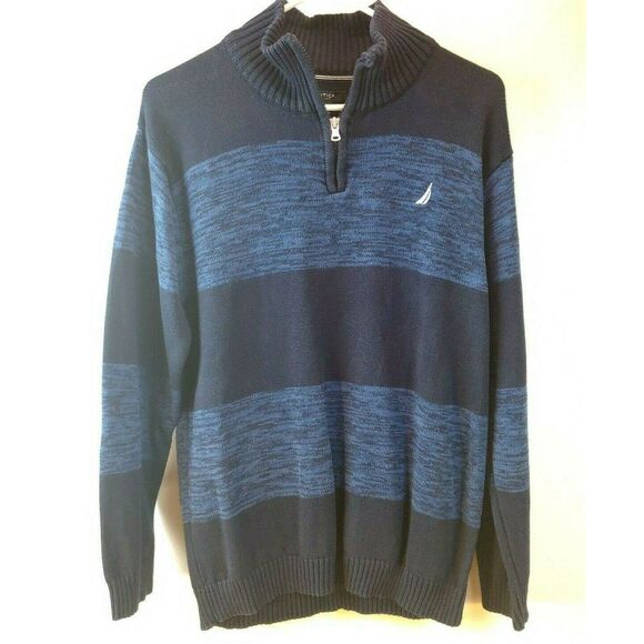 Nautica Sweater 1/4 Zip Striped Pullover Knit Top Layering‎ Blue 18-20 K51 - Picture 1 of 6